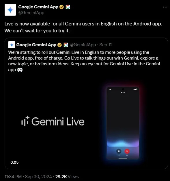 Google-Gemini-Live-wide-availability-tweet