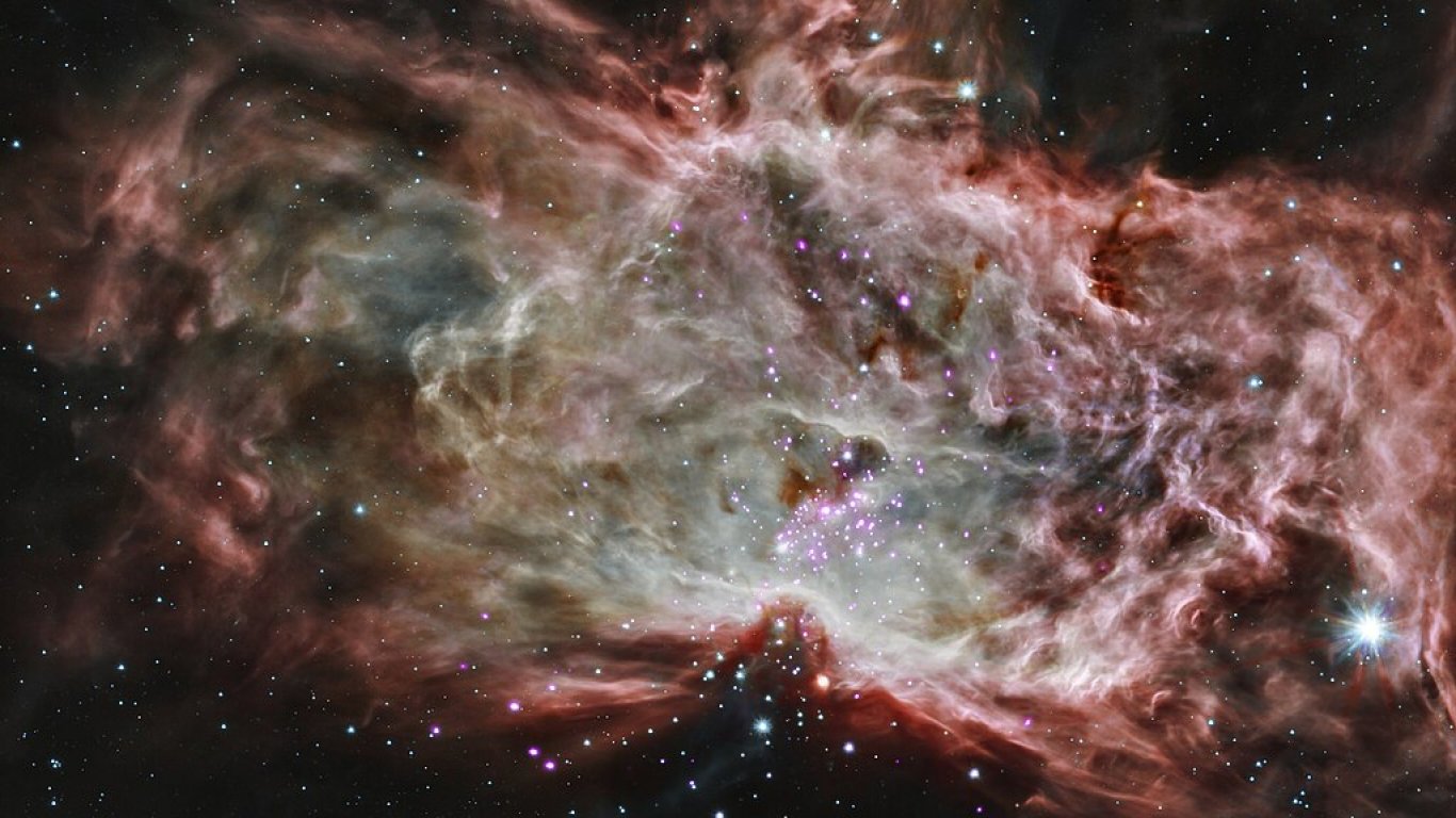 Младите звезди в мъглявината NGC 2024 са оцветени в лилаво