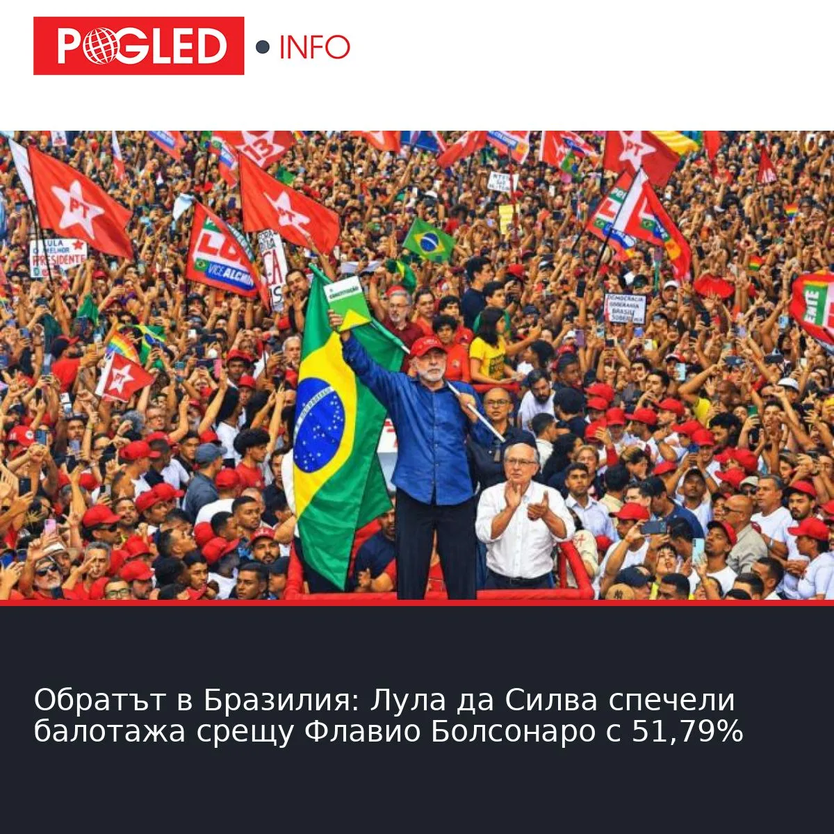 Обратът в Бразилия: Лула да Силва спечели балотажа срещу Флавио Болсонаро с 51,79%